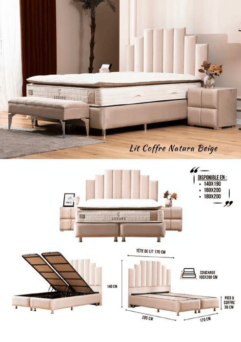 Lit coffre Natura beige Velours